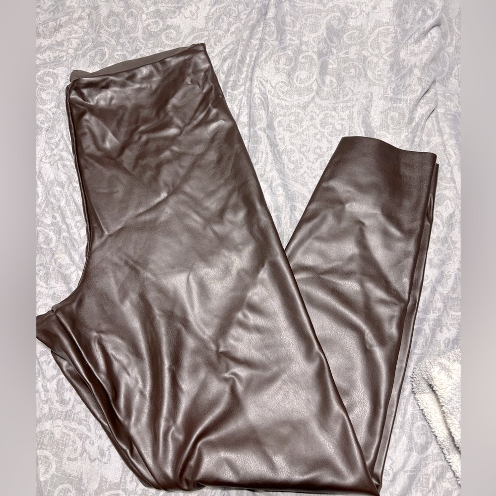 Brown pleather leggings